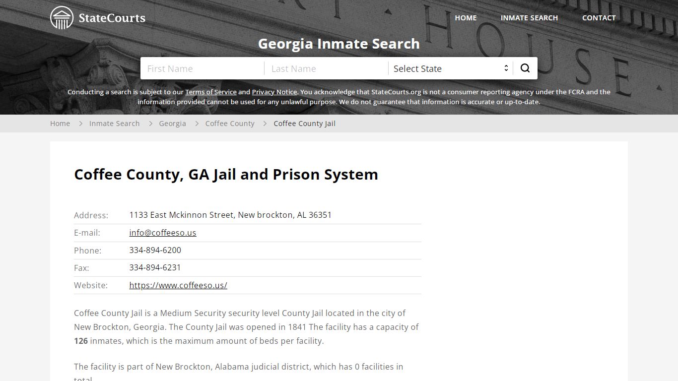 Coffee County Jail Inmate Records Search, Georgia - StateCourts