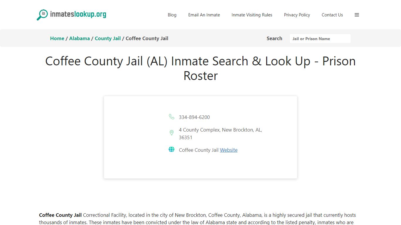 Coffee County Jail (AL) Inmate Search & Look Up - Prison Roster